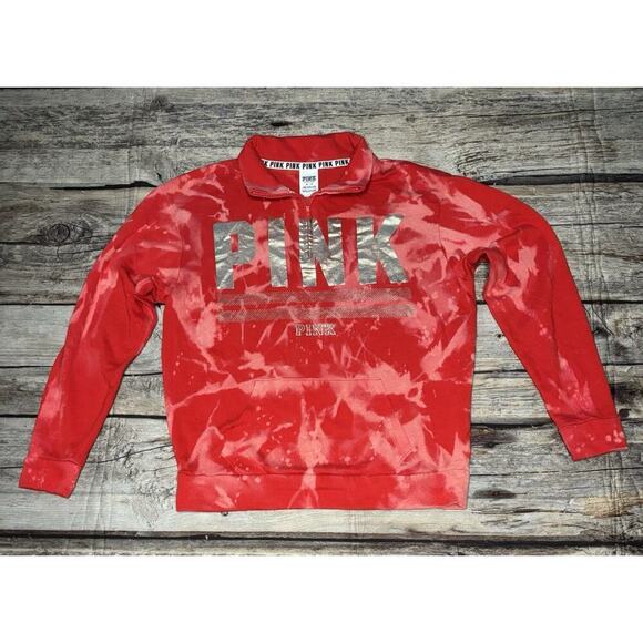 Victoria's Secret Tops - Victoria’s Secret PINK 1/4 Zip Sweatshirt Pullover Red Gold Women's Size XS